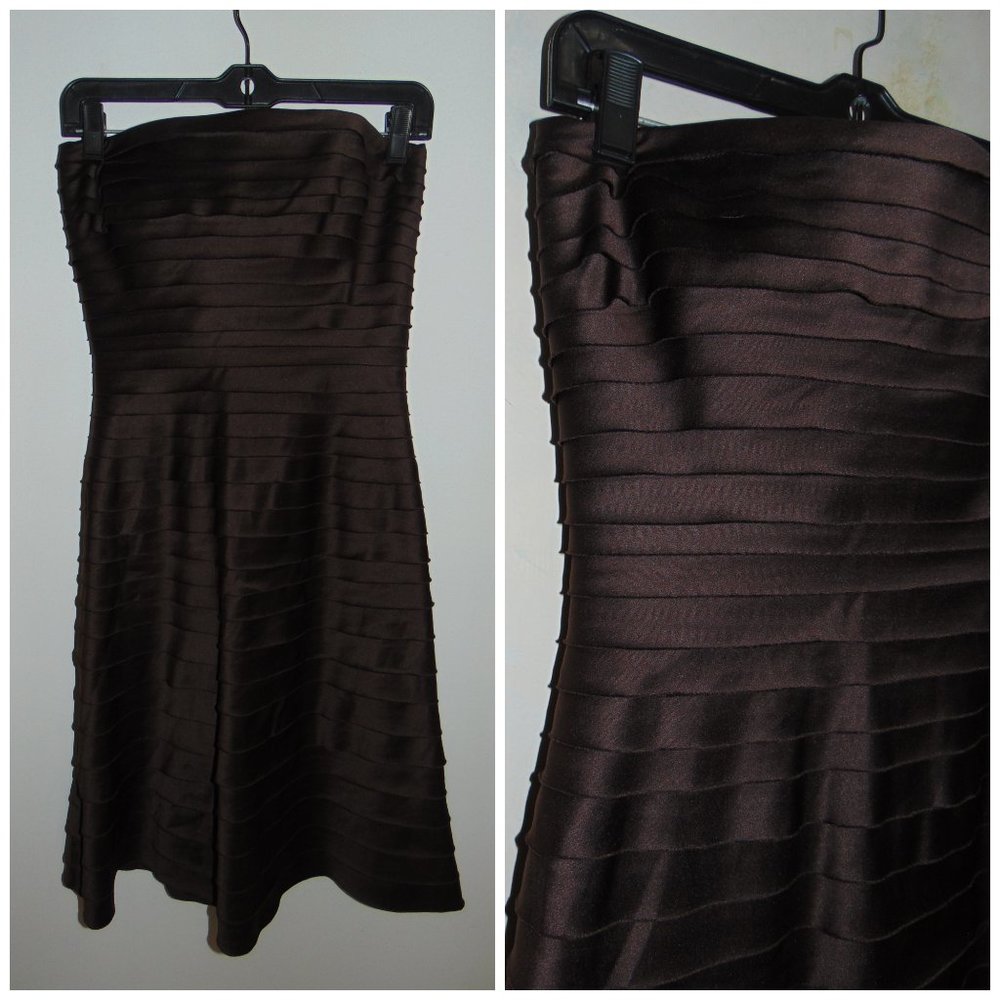 Adrianna Papell Brown Tiered Layered Cocktail Evening Dress Size 6 Strapless